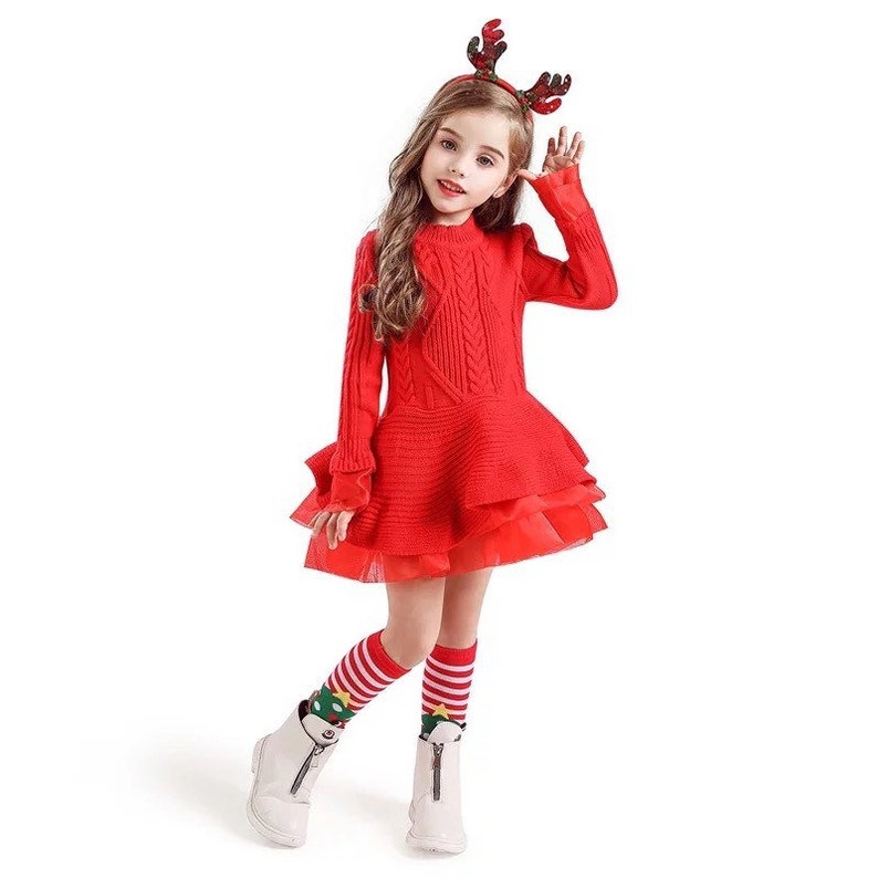 toddler girls outfit Winter Outfit Knitted girl dress Christmas party dress Girl Christmas dress Winter Dress Girls Christmas Outfit