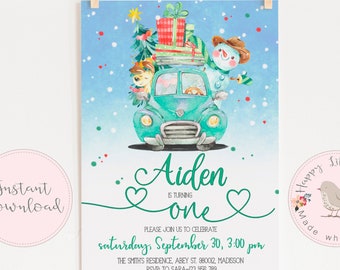 Digital Birthday Invitation Template | Editable in Corjl | Watercolor Christmas Presents Theme | Boy or Girl | Instant Download