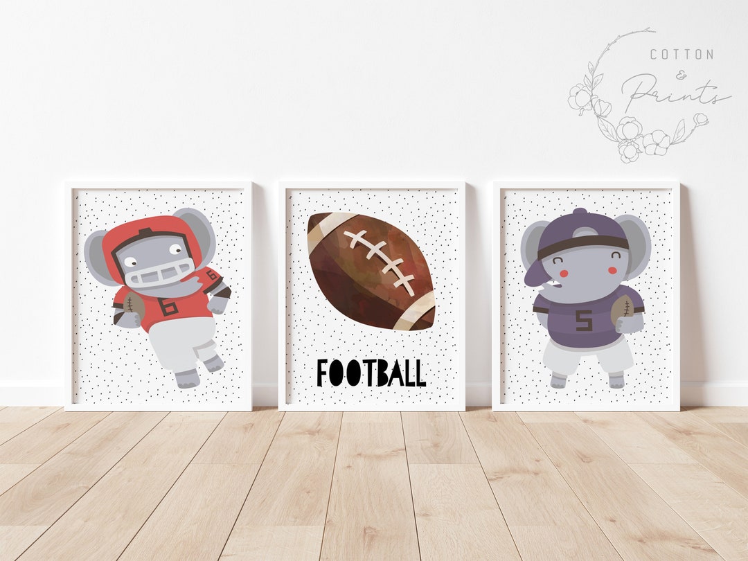 Football Nursery Decor Set of 3 Piece Wall Art for Boys, Sports