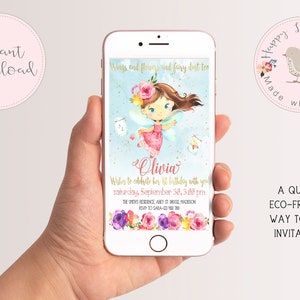 Editable Fairy Birthday Invitation by Text | Fairy Garden First Birthday Evite | Enchanted Forest 1st Birthday Electronic Invite Template