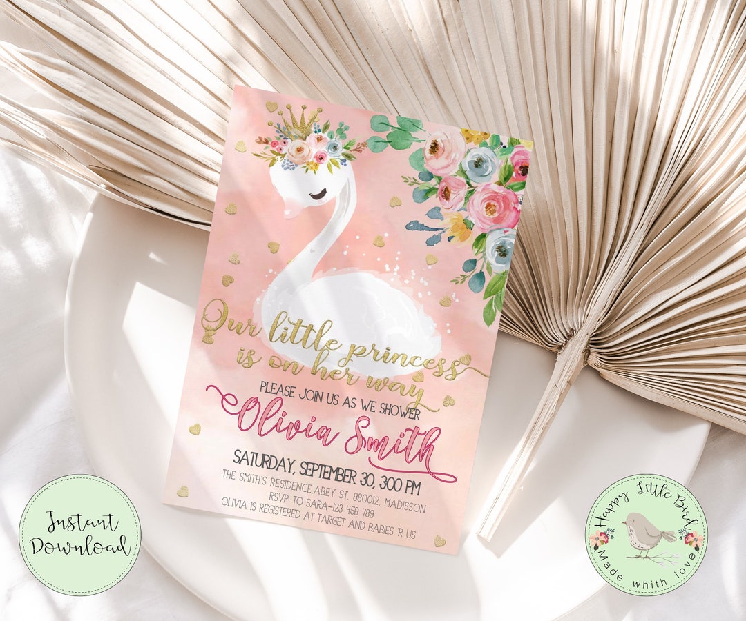 Editable Swan Baby Shower Invitation Template Princess Shower Invite It ...