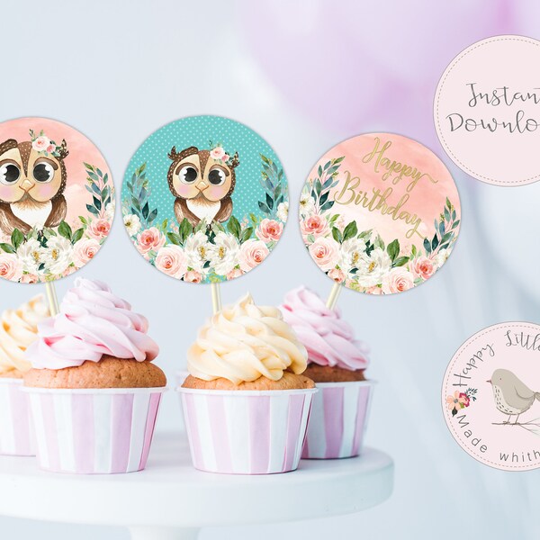 Owl Cupcake Toppers Etsy