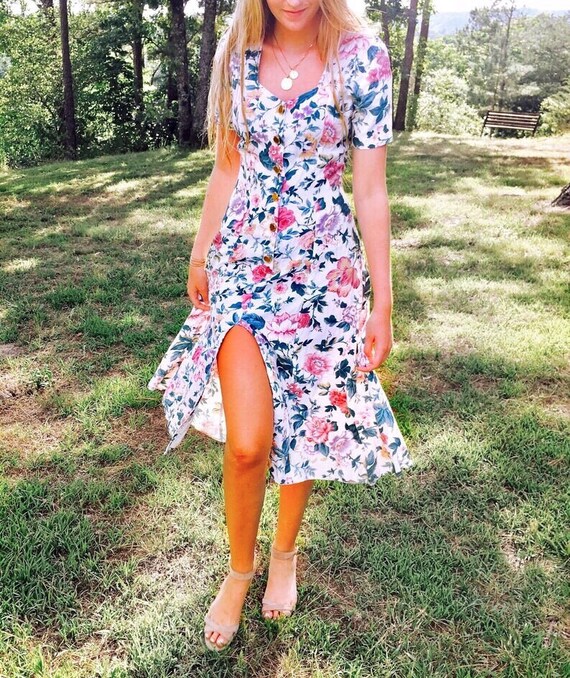 Vintage Floral Split Leg Dress.