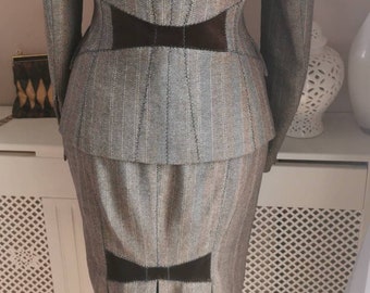 Vintage 1940's style,Karen Millen two piece set,blazer&skirt suit,faux fur stole's set, Goodwoods Revival Festival or retro inspired party