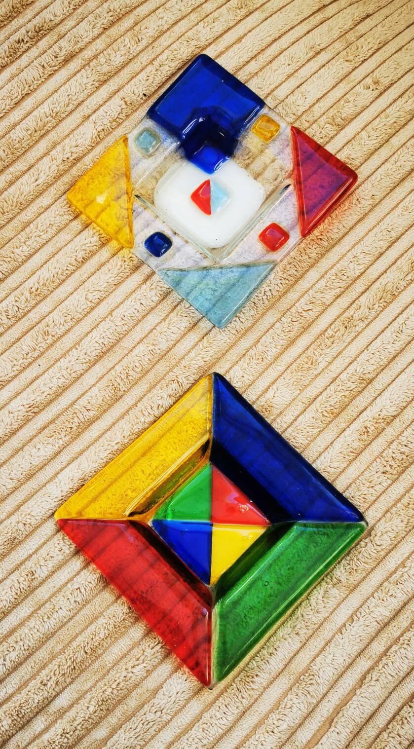 Stained Glass Tea Light Holders Pair Multicoloured Glass Etsy UK