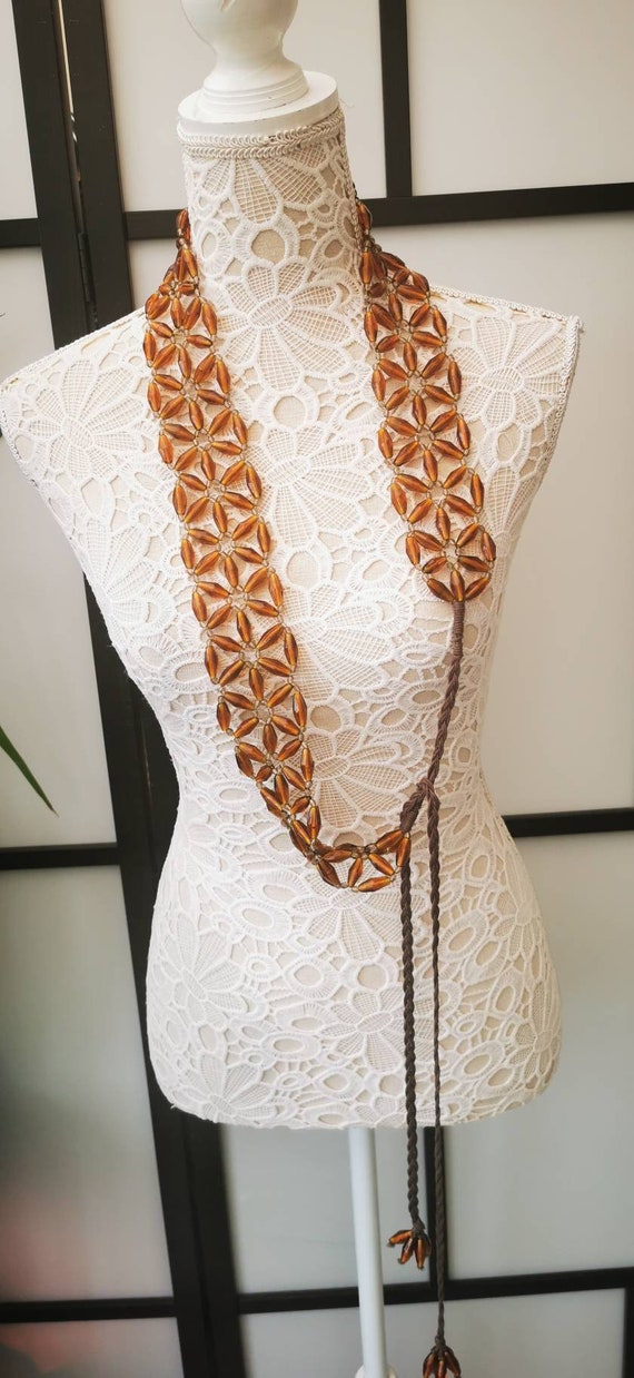 Vintage Glass Beaded Braided Belt Buy Beaded Braid Belt With Tassels - Black & Gold Glass  main image 4