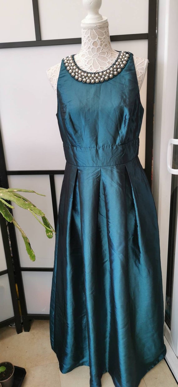 Abito da cerimonia vintage in seta con perline blu e fata eterea di Sue Wong Nocturne, per ballo di fine anno, per invitati a nozze / taglia 6 - Italia