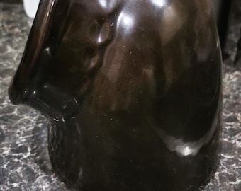 Cerdo de sal grande vintage esmaltado en gres, negro, decoración de cocina, decoración del hogar