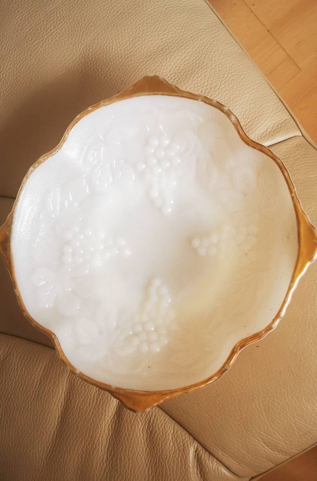 Vintage Milk Glass Fruit Bowl 1950's White and Gold Etsy