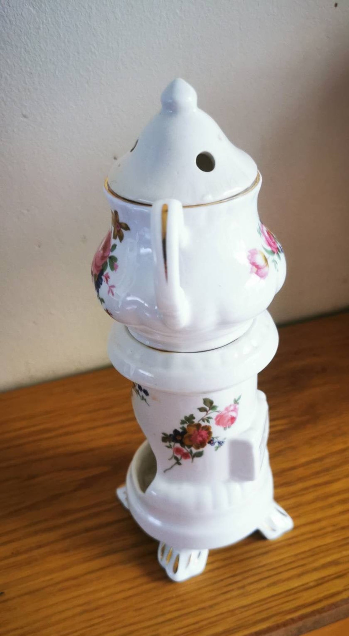 Vintage Cute Tea Pot Candle Holder/warmer, Floral Painted, 1960's, Tea