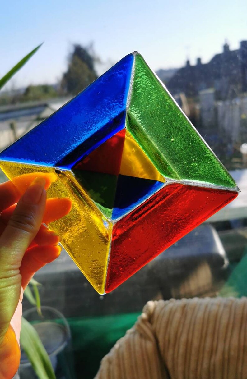 Stained Glass Tea Light Holders Pair Multicoloured Glass Etsy UK