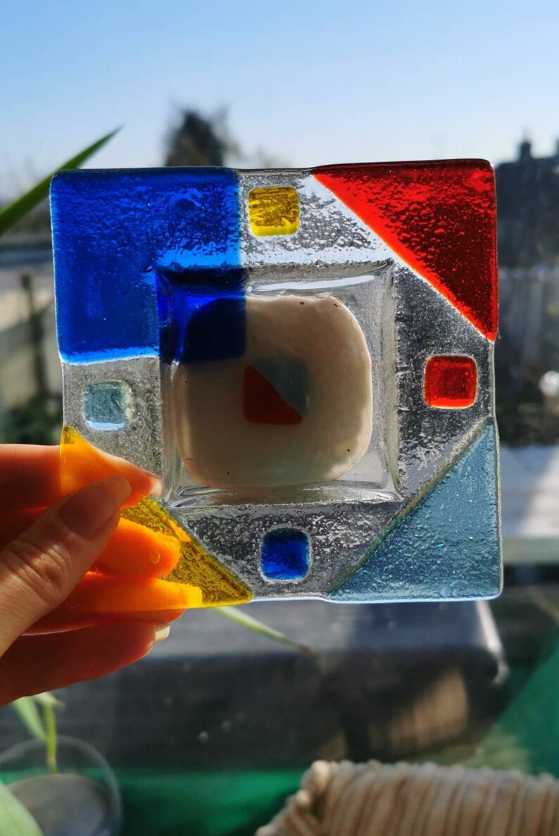 Stained Glass Tea Light Holders Pair Multicoloured Glass Etsy UK