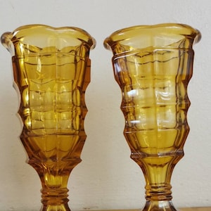 Vintage art deco amber glass vases, set of two, 1930&#39;s