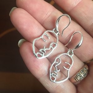 Dangly modern faces earrings,geometric shape,hoops earrings ,unique ,unusual, futuristic, face earrings, gift for her, handmade