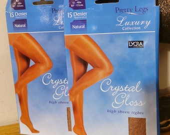 Vintage Pretty Legs luxury collection crystal gloss high sheen tights, 15 denier appearance, natural tone, retro, 90's, size L