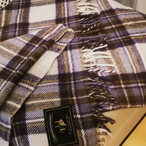 Vintage James Pringle Weaver wool blend throw, tartan, purple, made in England /Scotland