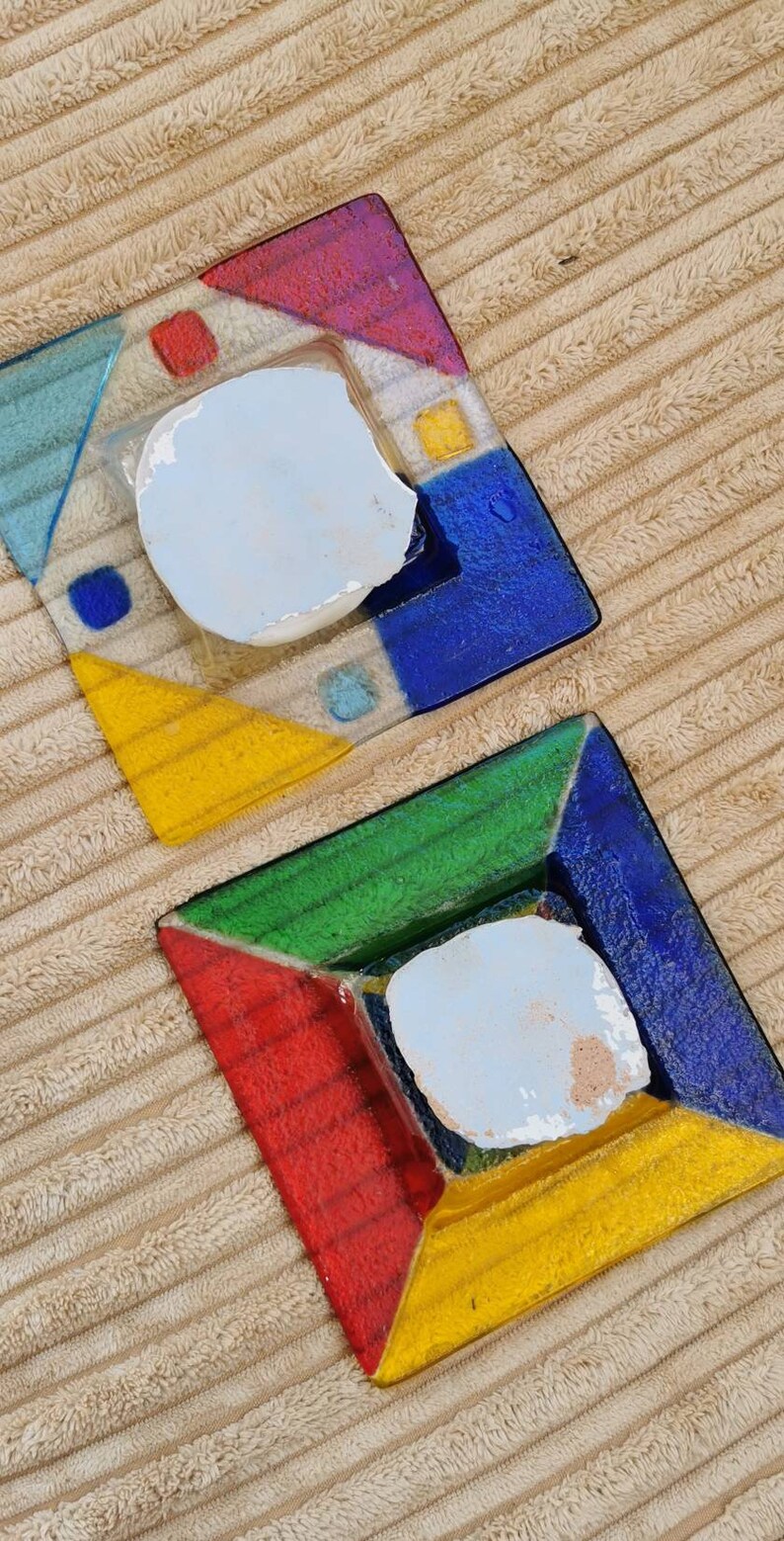 Stained Glass Tea Light Holders Pair Multicoloured Glass Etsy UK