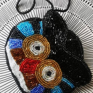 Vintage heavy beaded owl coin purse, multicoloured beads, gift idea, fashionable, mini gift