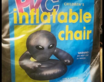 Vintage Inflatable Aliens Chair,90's, nostalgic, memorable, 1999 era, silver alien chair