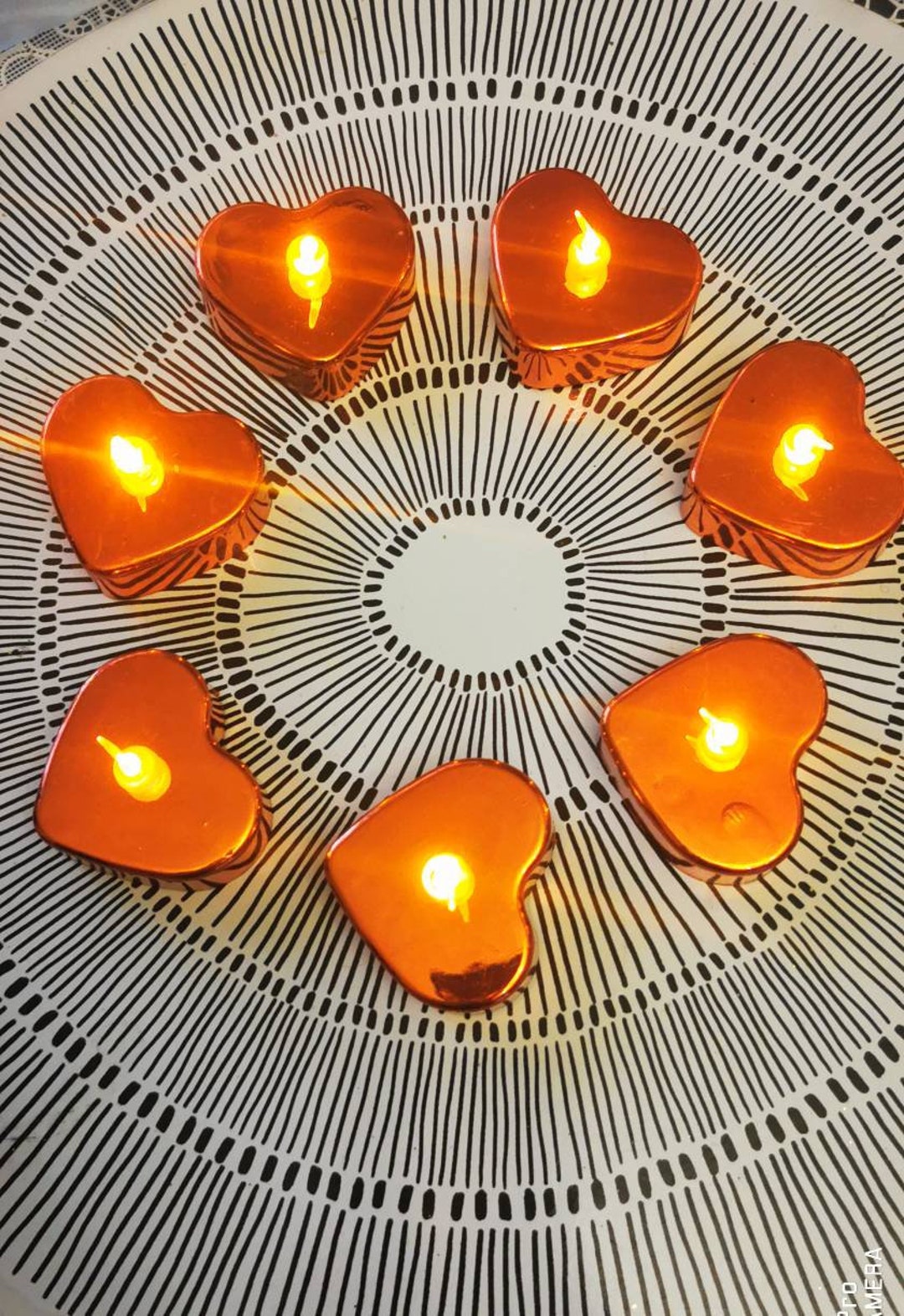 Heart Shaped LED Tea Lights, Battery Operated, Set of 7,shiny Red
