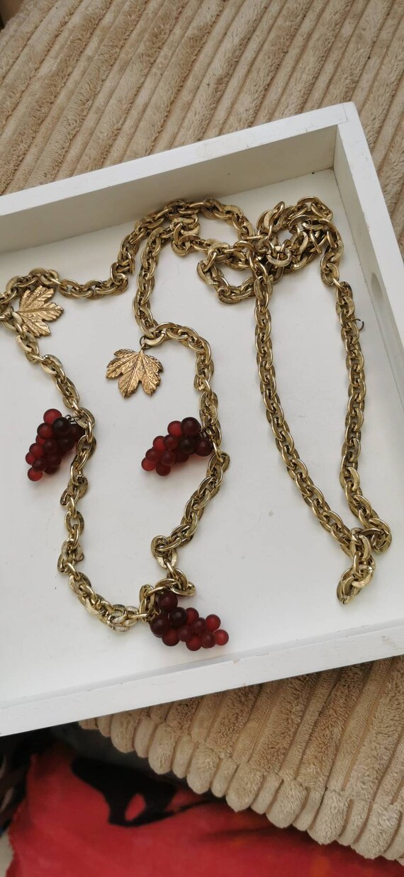 Vintage super long gold colour metal chain with ru