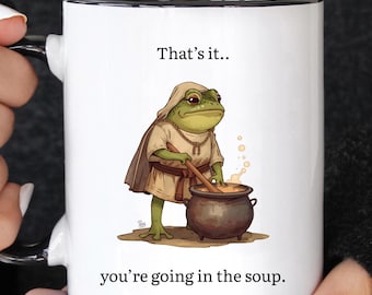 Det är det, du ska in i soppan, medeltida regngroda-mugg