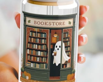Vaso de café helado para amantes de los libros de fantasmas, cristalería de Halloween