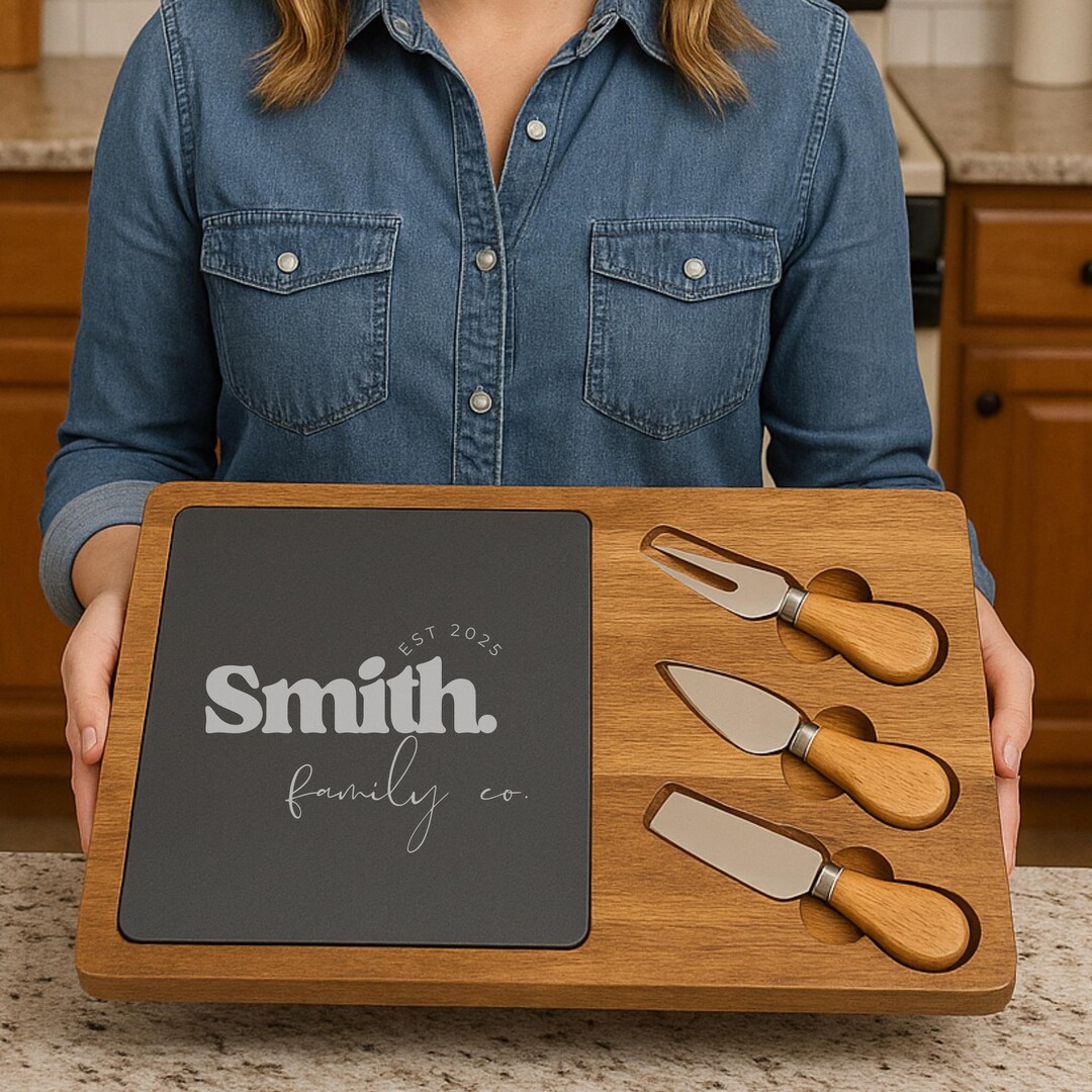 Personalized Acacia Wood Charcuterie Board - Engraved Serving Platter ...