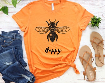 Bee Happy Graphic T-shirt: Soft Cotton Bee Lover Gift - Etsy