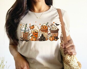 Cute Ghost Coffee Halloween T-Shirt, Fall Apparel