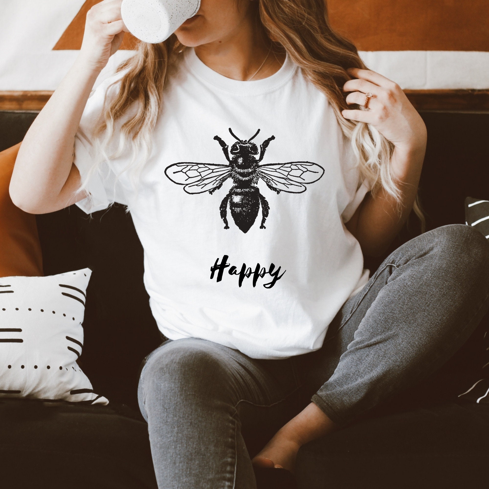 Bee Happy Graphic T-shirt: Soft Cotton Bee Lover Gift - Etsy