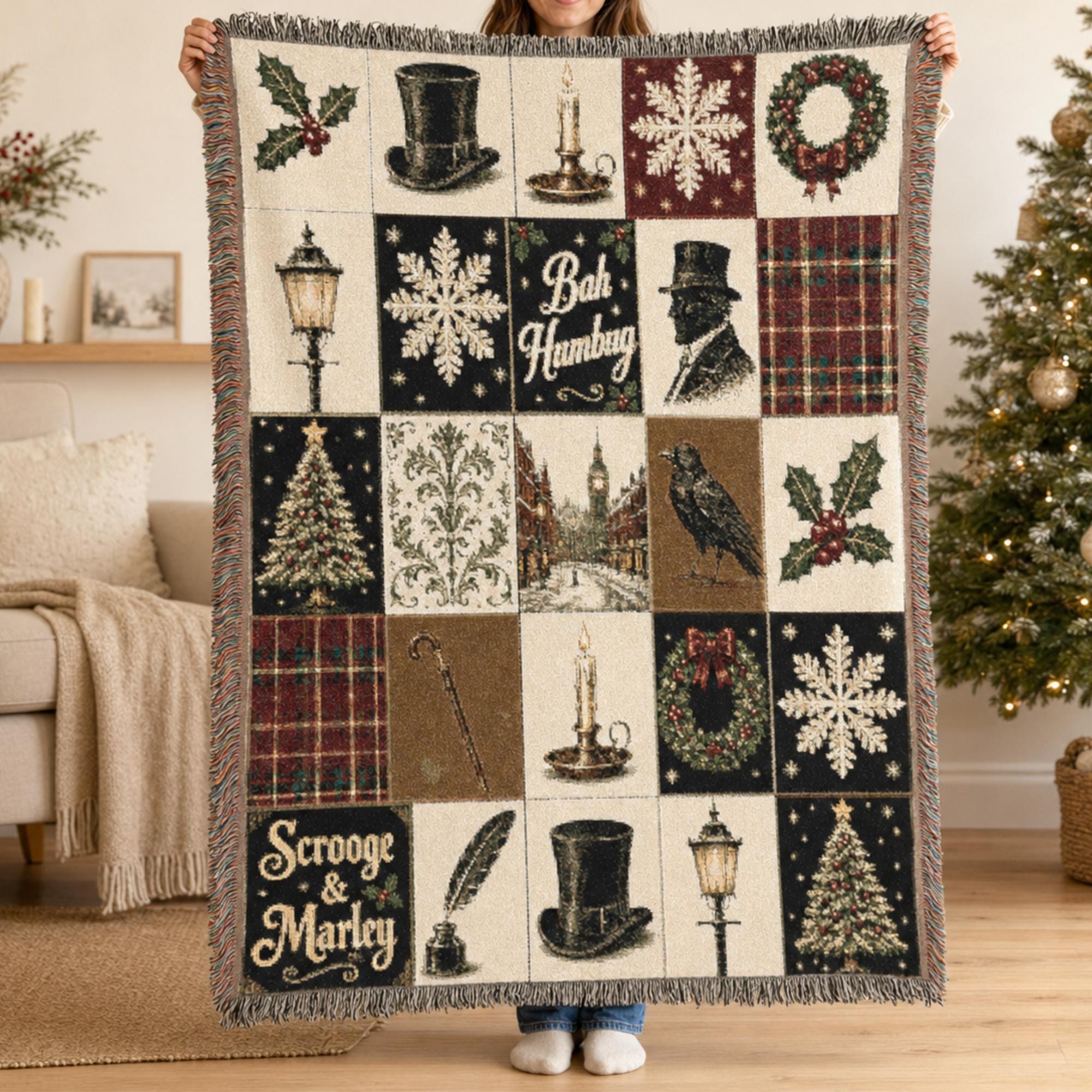 希少 USA Christmas Carol キャロル ウーブンブランケット Christmas Carol Throw - Etsy