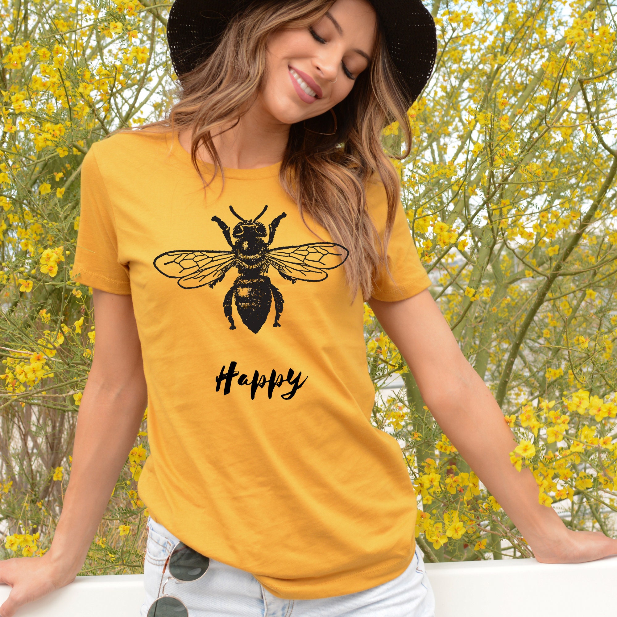 Bee Happy Graphic T-shirt: Soft Cotton Bee Lover Gift - Etsy