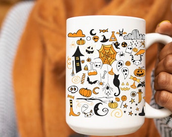 It's The Little Things, Halloween Doodles Mug, Fall Mugs, Halloween Coffee Mug, Halloween Doodles