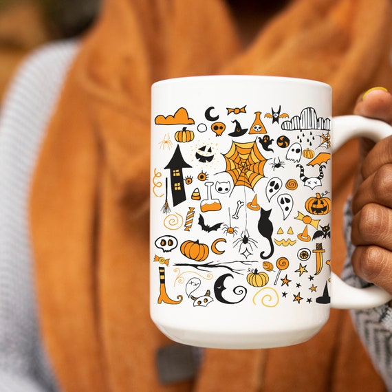 Halloween Doodles Coffee Mug: 15oz Fall Mug