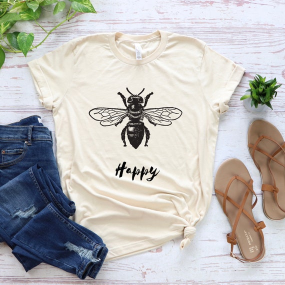 Bee Happy Graphic T-shirt: Soft Cotton Bee Lover Gift - Etsy