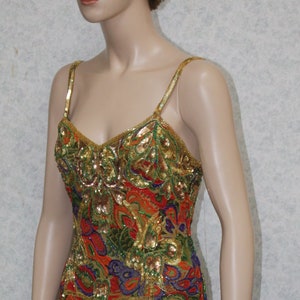 JTRIMMING Vintage Beaded & Sequins Dress Hand Work and Hand Print On Silk Style 5034L