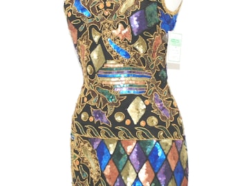 JTRIMMING Vintage Beaded Dress Hand Work On Silk Style 3002