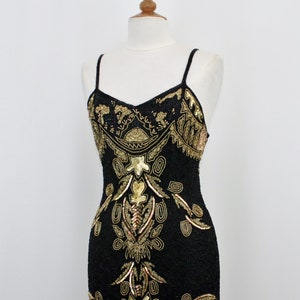 JTRIMMING Vintage Dress Hand Work Bead Sequins & Hand Print on Silk ...
