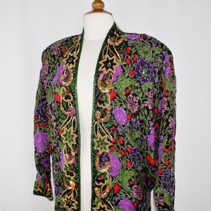 JTRIMMING Vintage Jacket Domin Sleeve Hand Work Beading & Hand Print On Silk Style 2054L