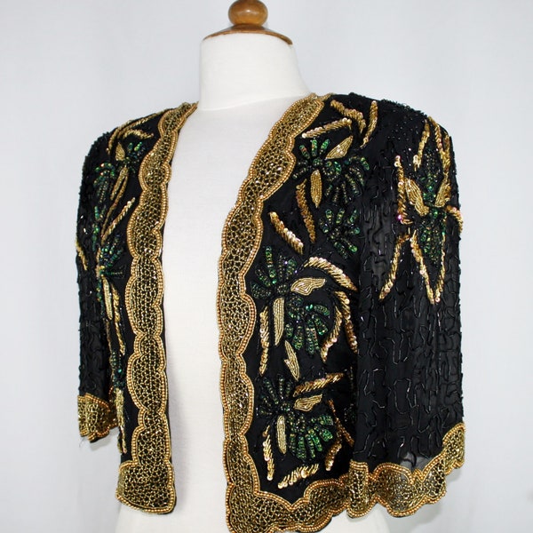 JTRIMMING Bolero Jacket Hand Work Bead & Sequins On Silk Style 3041