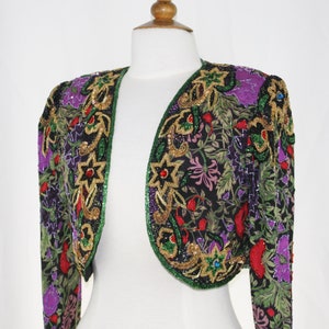 JTRIMMING Vintage Bolero Jacket Hand Work Bead & Sequins AND  Hand Print On Silk Style 2054S