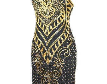 JTRIMMING Vintage Beaded Spaghetti Strap Dress Hand Work On Silk Style 2066L
