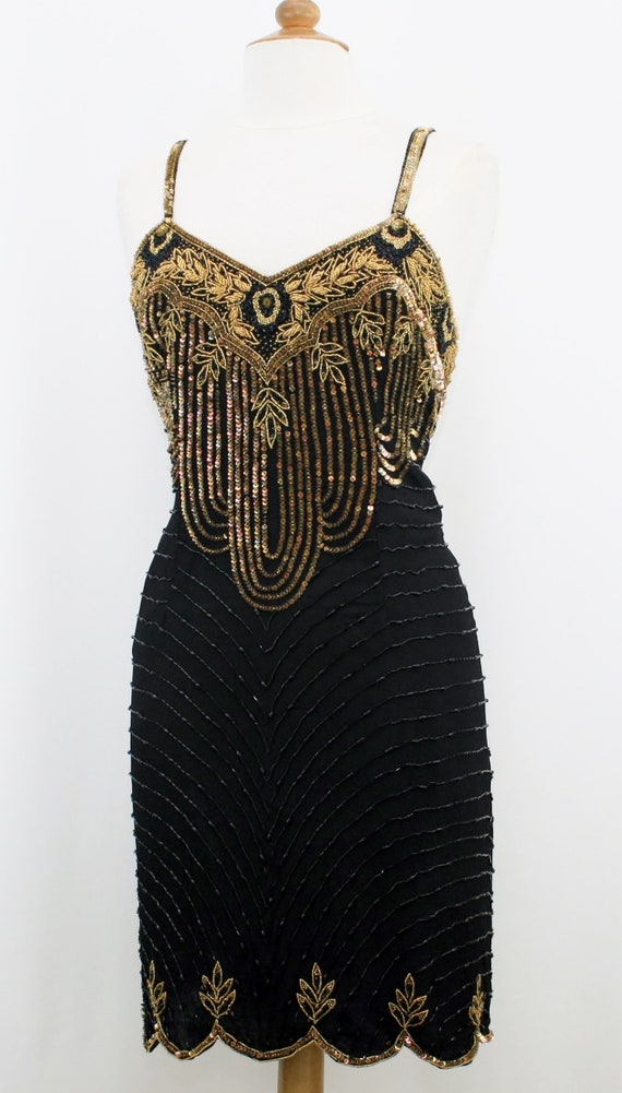JTRIMMING Vintage Short Dress Hand Work Bead & Sequins on Silk | Etsy