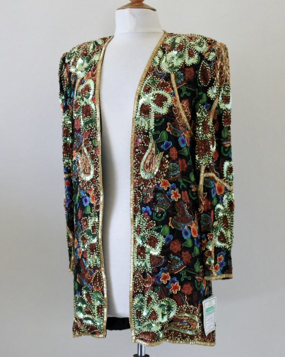 JTRIMMING Vintage Jacket Hand Work Bead & Sequins… - image 1