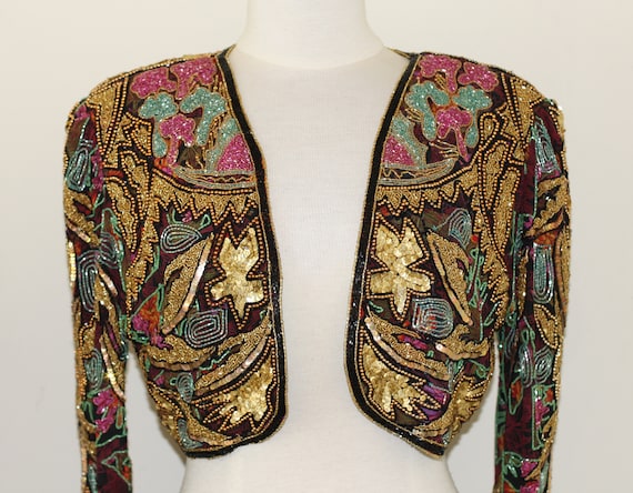 JTRIMMING Vintage Beaded Bolero Jacket Hand Work … - image 1