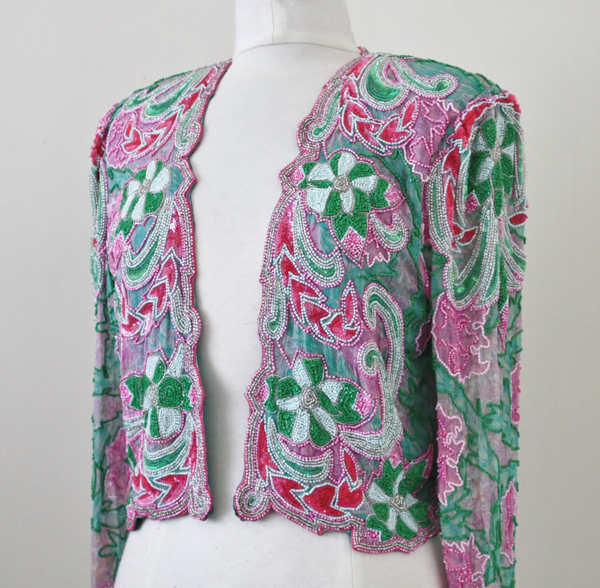JTRIMMING Vintage Bolero Jacket Hand Work Beaded and Hand Etsy