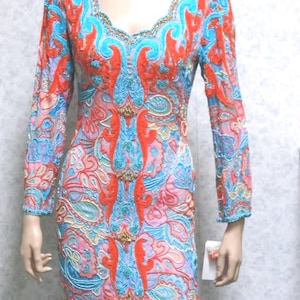JTRIMMING Vintage Bead & Sequins Dress Hand Work and Hand Print On Silk Style 4032