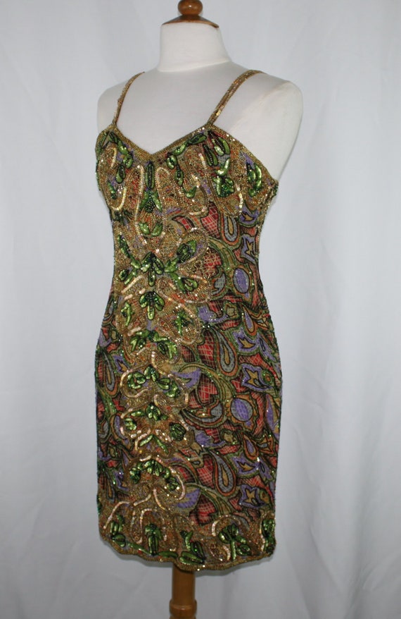 JTRIMMING Vintage Bead and Sequins Dress Length 3… - image 1