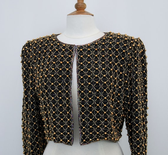 JTRIMMING Vintage Bolero Jacket Hand Work Beading 